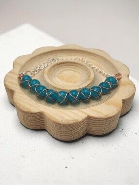 Handmade Wire-wrapped Elegant Teal Blue Adjustable Beaded Bracelet